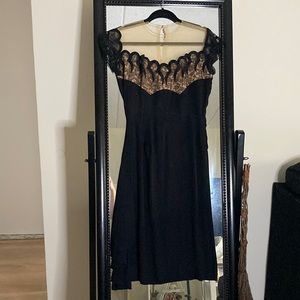Vintage 1945 custom beige & black lace accent cocktail dress